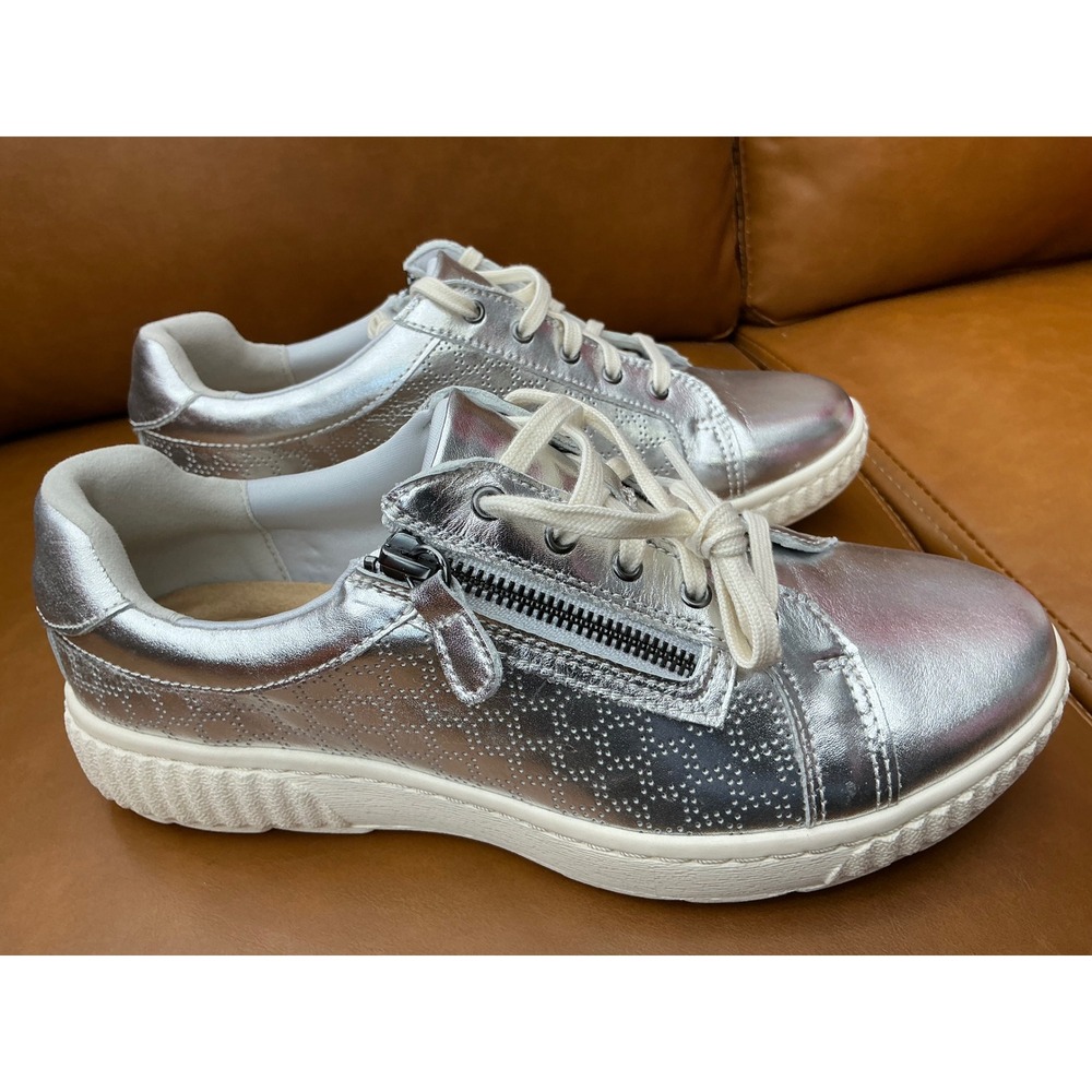 Clarks Caroline Ayla Sneakers Womens 9W Silver Metallic Leather Zip
